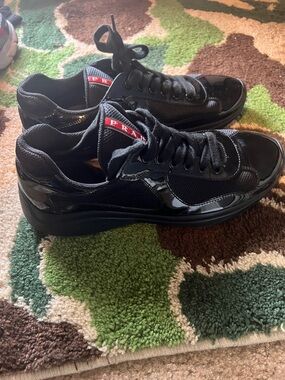 Prada Men’s Black Patent & Mesh Low-Top Sneakers
